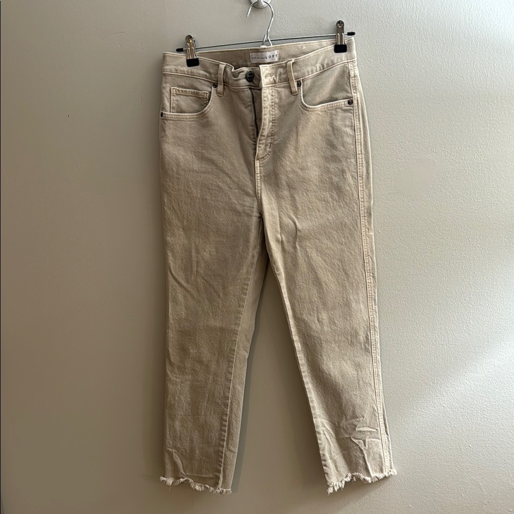 LOFT Cream Frayed Hem Jeans